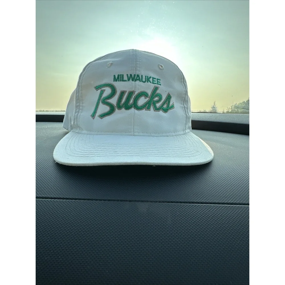 Vintage‎ Milwaukee Bucks Sports Specialties NBA Basketball White Hat Script RARE